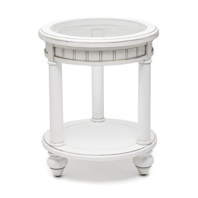 Monaco - Round End Table - Palms Insert - Blanc Finish