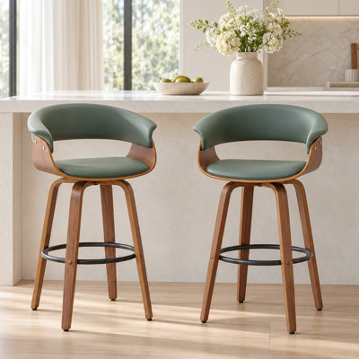 Devlin Faux Leather Upholstered Swivel Mid-Century Stools