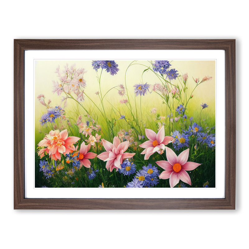 Joyful Wild Flowers - Single Picture Frame Print, Walnut Framed, 46cm H x 64cm W x 2cm D