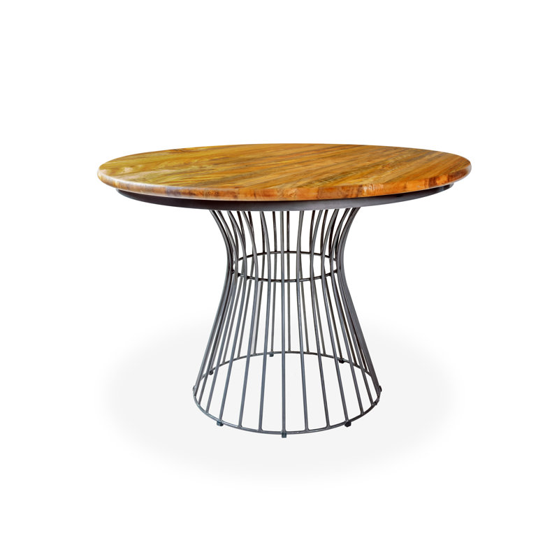 Lakeland Round Solid Wood Top Metal Base Dining Table