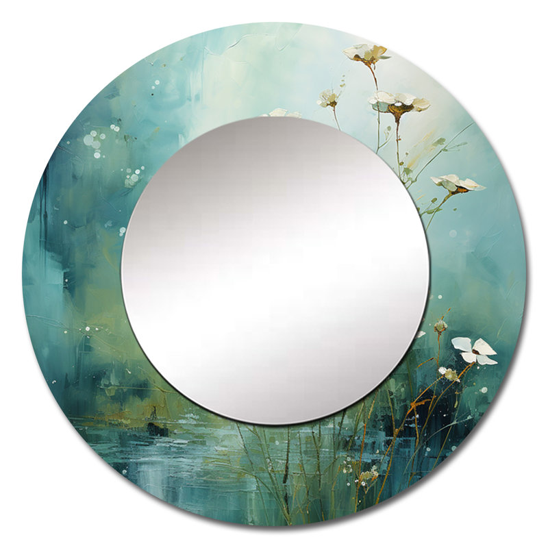 Miroir mural Misty Meadow IV - Paysages décoratifs, grand miroir rond moderne, impression d'art en métal, 29 po x 29 po