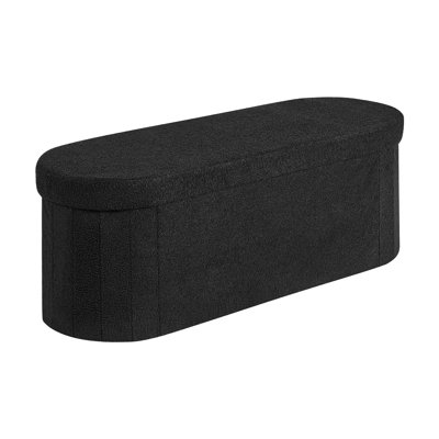 Banc de rangement avec repose-pieds ovale en molleton noir, siège de lit pliable avec coussin à haute densité et grand rangement caché, coffre robuste pour le vestibule du salon