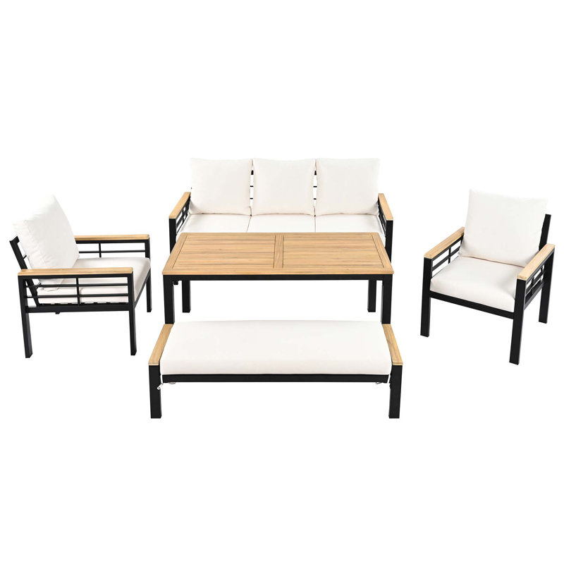 Ensemble de meubles d'extérieur 5 pièces avec coussins