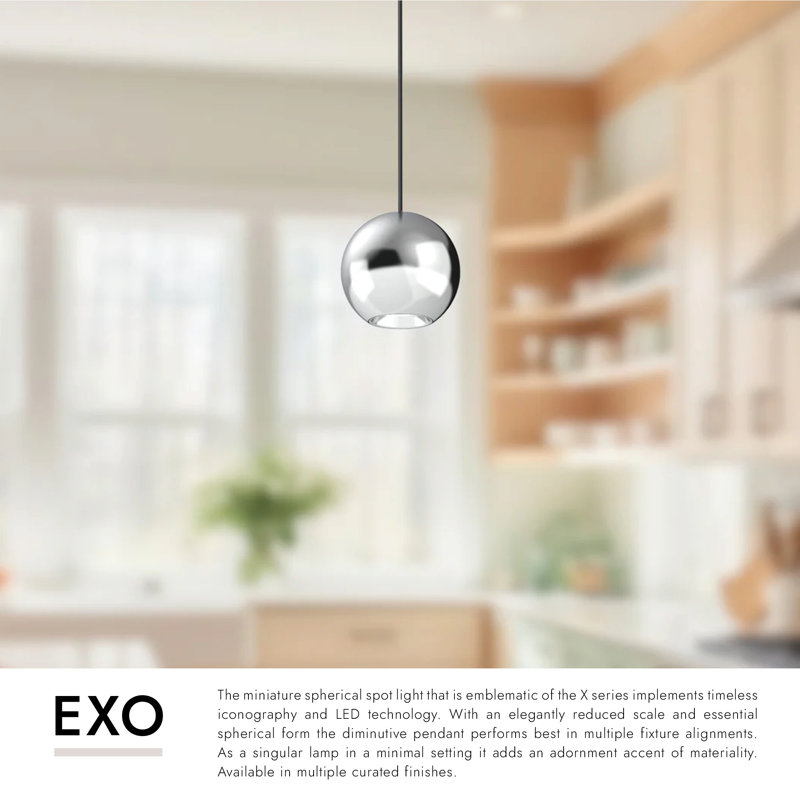 1 - Light LED Pendant, Chrome, Chrome