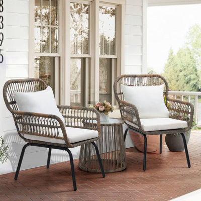 3 Pieces Rattan Wicker Outdoor Conversation Bistro Set,Beige