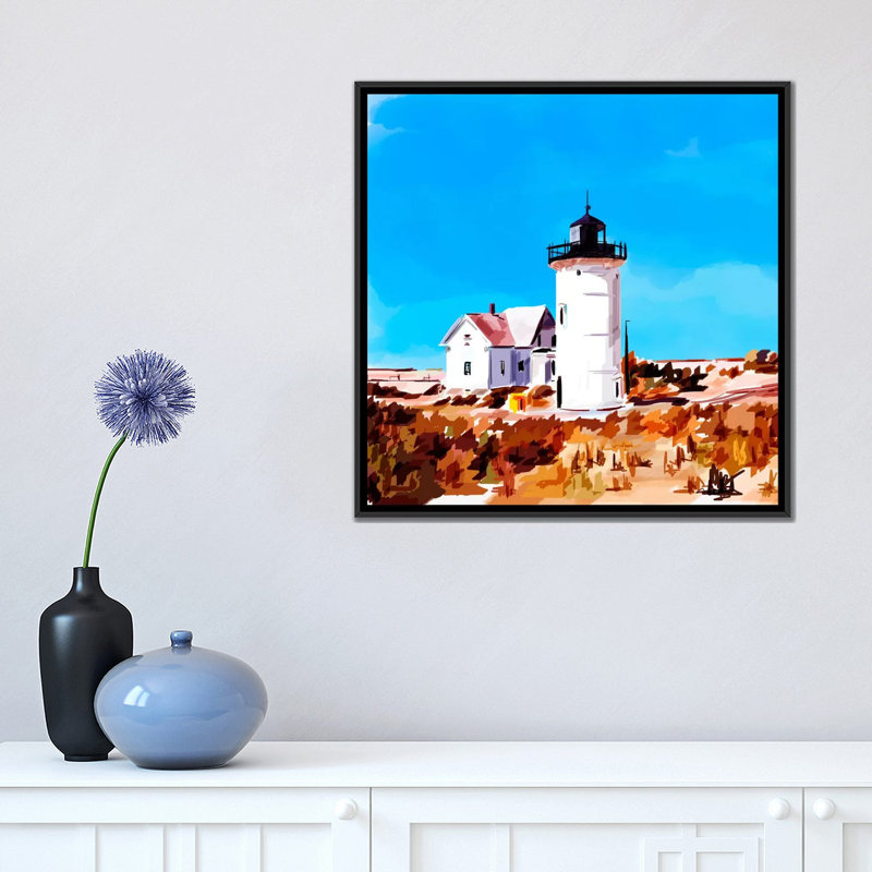 « phare scène vii », impression sur toile, 18" H x 18" W x 1.5" D, Toile avec cadre noir, Pas de tapis