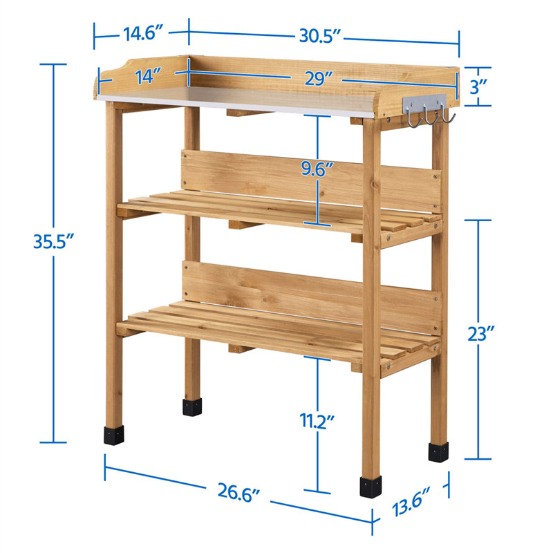 3-layer Outdoor Fir Wood Potting Bench, Wood