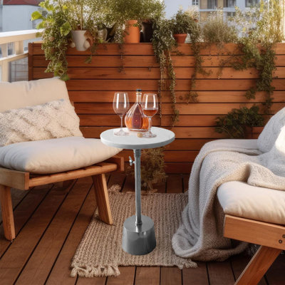 12”Stylish Marble Side Table, Round Side Table, Aluminum Frame, Height Adjustable for Small Spaces