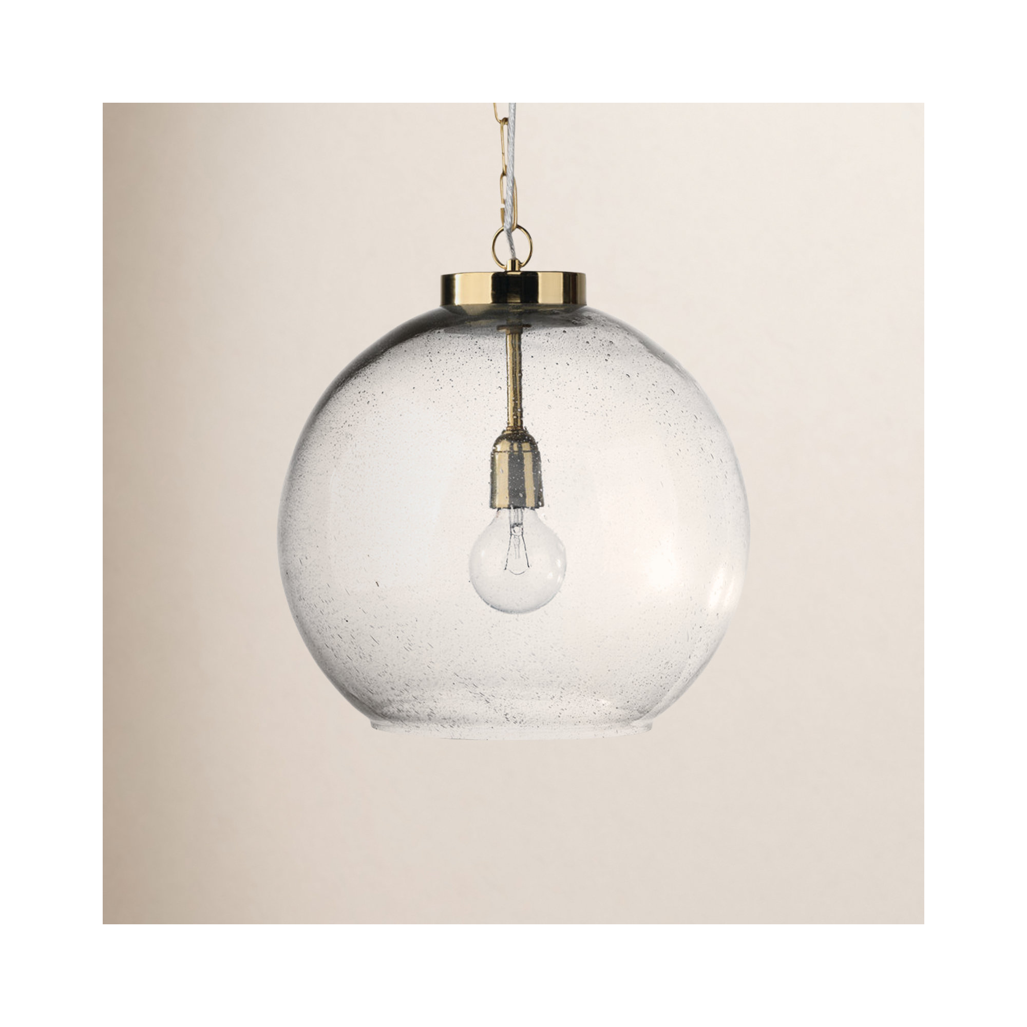 Single Light Glass Dimmable Pendant, Antique Brass