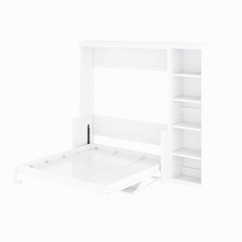 Lit escamotable avec bureau et bibliothèque Murphy, Lit double, Blanc