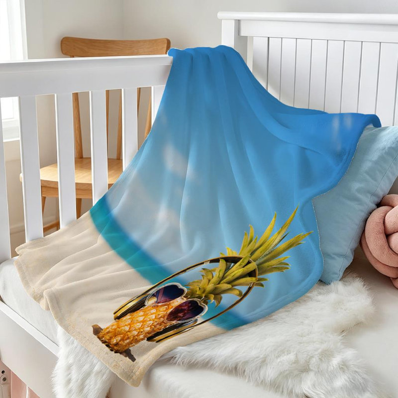 Jeté en flanelle dorée ultra douce, imprimé ananas élégant, Jeté 30 po x 40 po