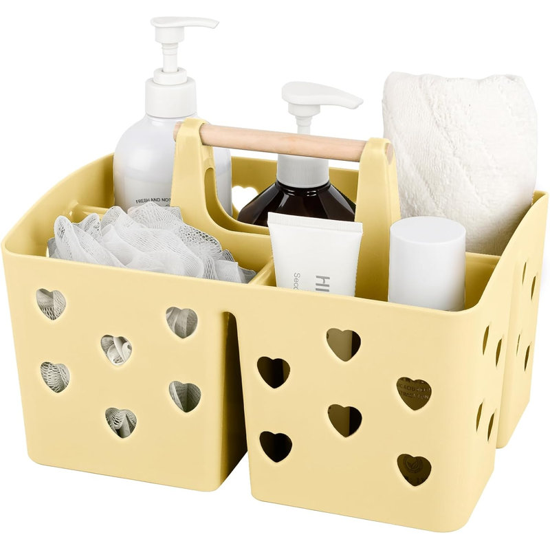 Organisateur de panier de douche en plastique jaune avec poignée