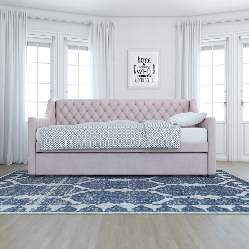 Antonia Upholstered Daybed with Trundle, Pastel Pink