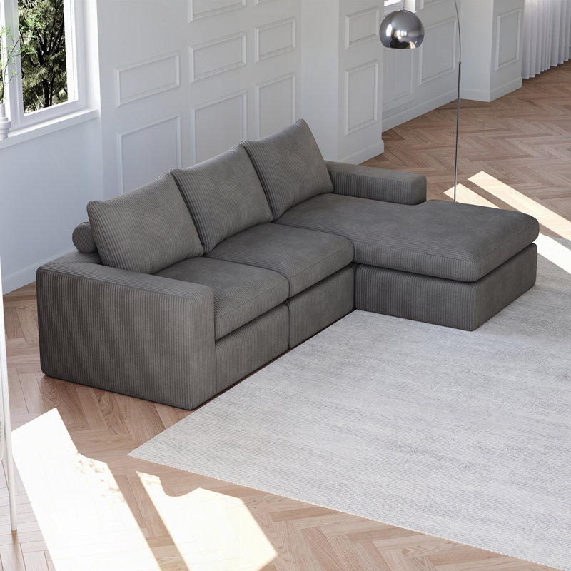 Canapé modulaire rembourré en L sans os, Gris