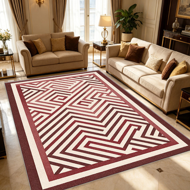 Geometric Maze Red carpet-easy to clean, machine-washable, soft and comfortable; suitable for door mats, kitchens, living rooms, bedrooms, corridors, and laundry areas. Easy to clean, durable carpet for home decoration.