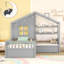 Lit simple avec canapé, lit plateforme pour enfants avec deux tiroirs et tablette de rangement, gris