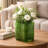 Decorative Vase, Square Shaped Rippled Texture, Green Resin 9 Inch