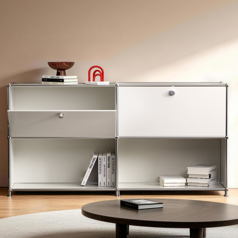 Modular Metal Drawer sideboard file cabinet Dining Cabinet Shelf Bookcase 2-tier Storage, white