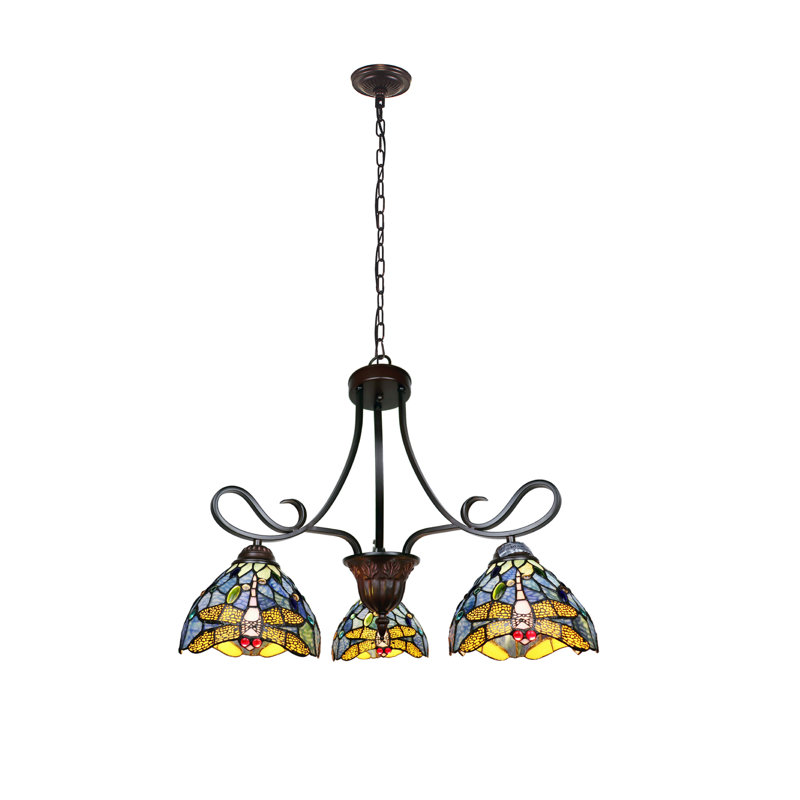Lustre 3 lumières à libellule Tiffany de 25 po de large Bloomsbury Market Nuccio Dragonfly
