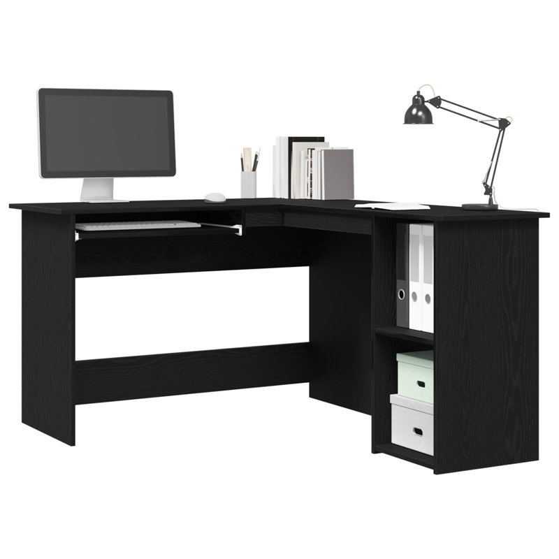 Corliss Corner Desk Computer Desk Study L-shaped Desk Table Engineered Wood, Black Oak