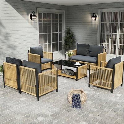Outdoor 6 With Grey Cushions - Pe , Metal Frame, To And Waterproof Modern Structure