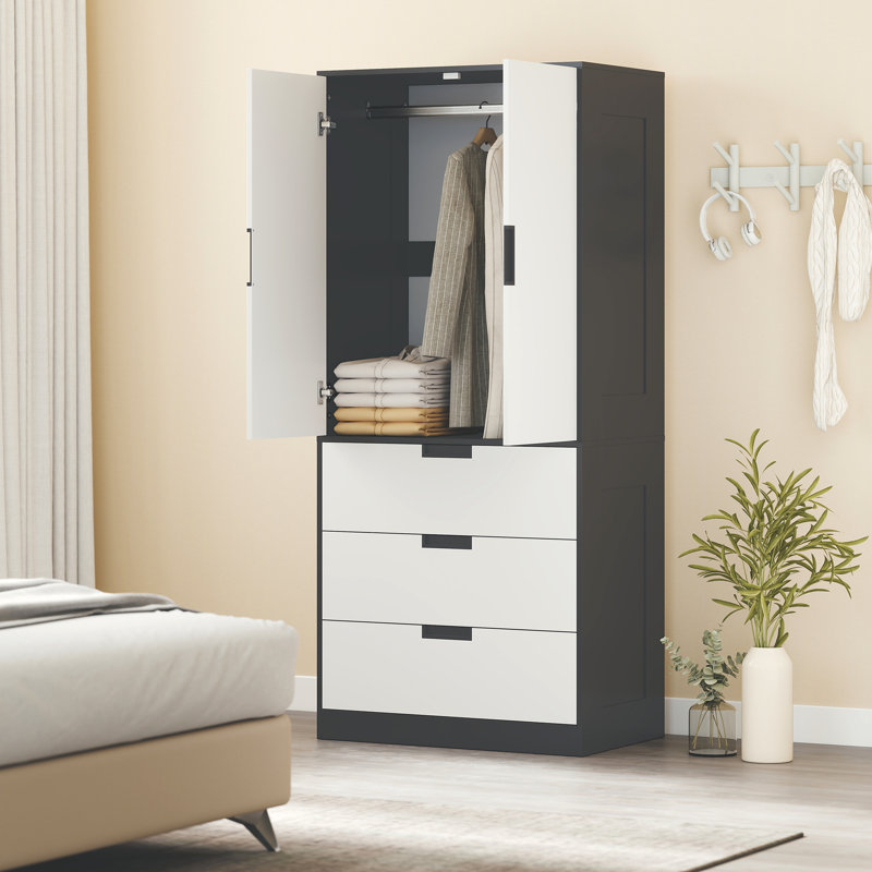 Keiralyn 2 Door Manufactured Wood Wardrobe, Black/White