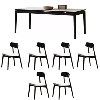 Simple white wax wood table and chair combination