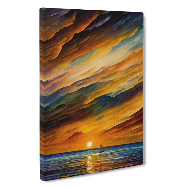 Boats Under The Sunset No.3 - Painting, 50cm H x 35cm W x 3cm D, No Matte, Wrapped Canvas