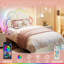 Lit plateforme pour enfant en velours avec tête de lit réglable à DEL RVB en forme de pétale et tiroir de rangement pour chambre d'enfant-107691259-107691258