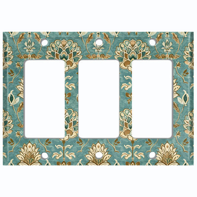 Couvercle de plaque d'interrupteur en métal; Bascule à 4 bandes US standard - floral damassé