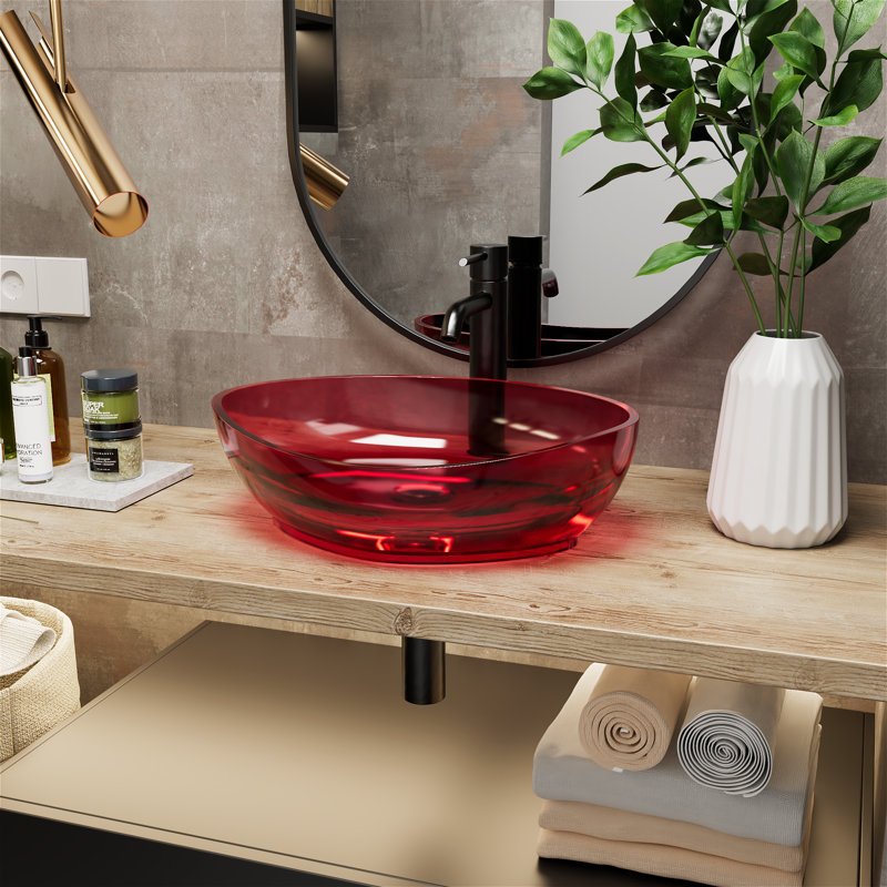 Lavabo de salle de bain vasque ovale en pierre 20 "en résine, Rouge