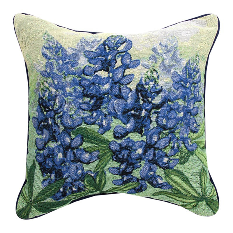 Manual Woodworkers & Weavers Brown and Blue Square Cotton Blend Tapestry Pillow 17" x 17"