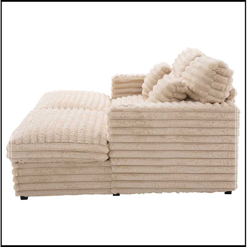 Double chaise longue avec deux coussins de soutien, ports USB et porte-gobelets, Champagne