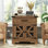 Table d'appoint de style champêtre de 60 cm de large avec tiroir, table de chevet carrée en noyer avec station de recharge, table de chevet