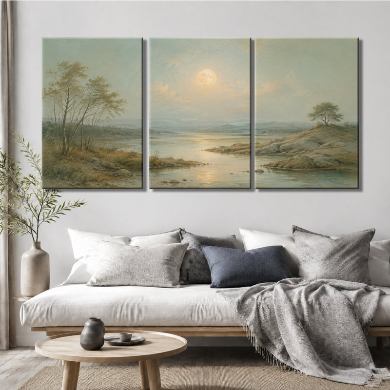 3 panneaux muraux, impression de toile de lune rétro sur toile pour le salon, 28 * 40 pouces * 3