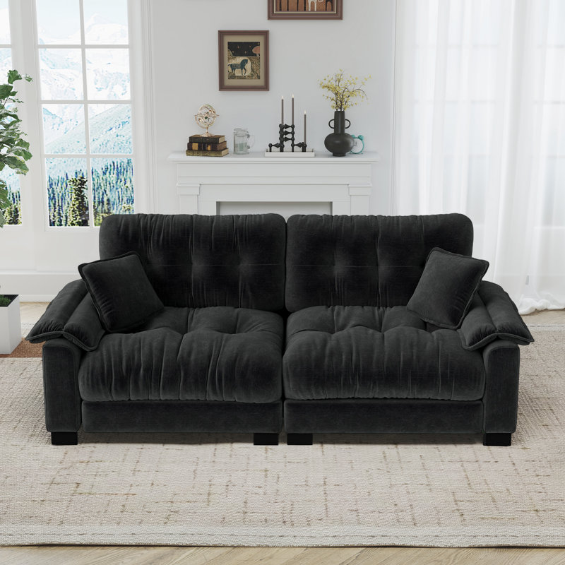 Canapé moderne plissé en chenille 3 places, Black