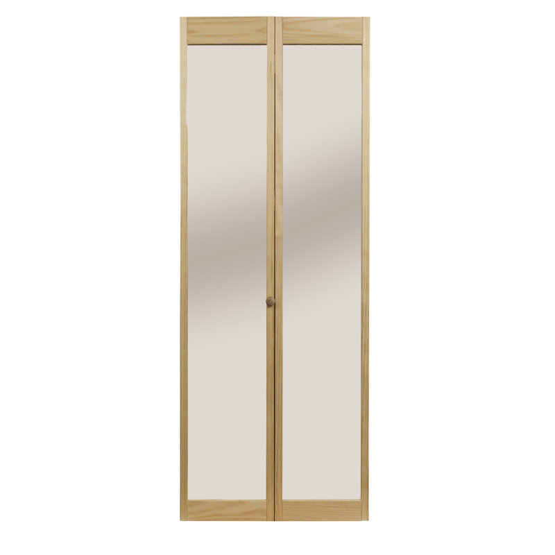 Porte pliante en bois de pin non fini avec miroir Pinecroft, 24 po x 80,5 po