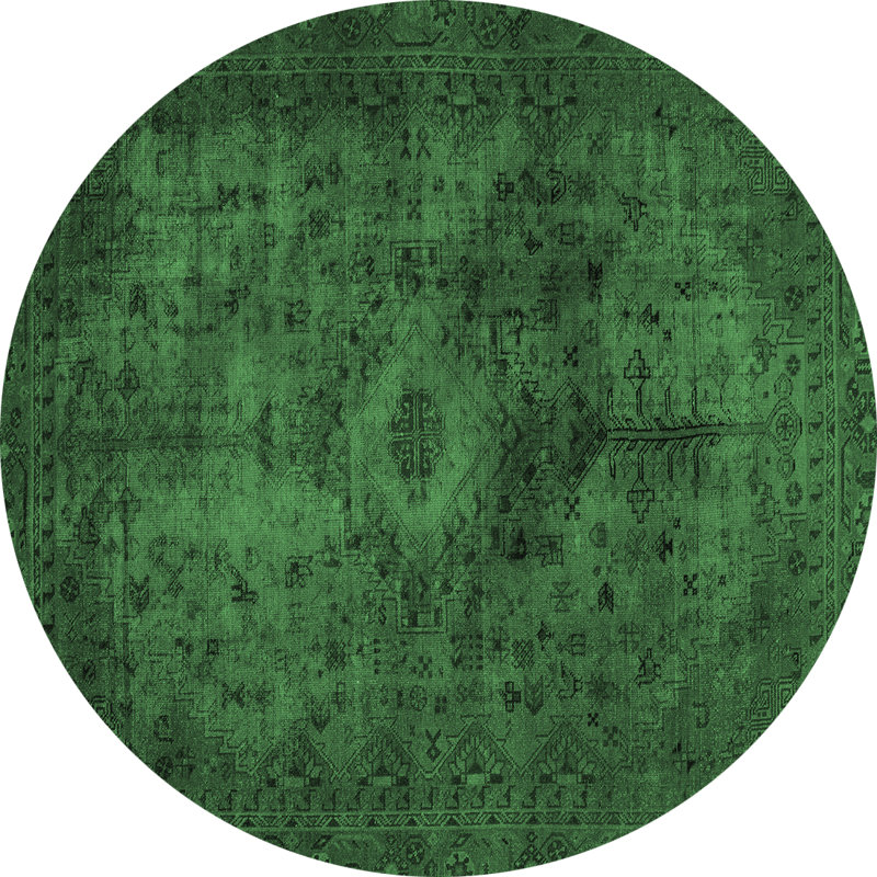 Tapis oriental en laine / polyester tissé à la machine en vert foncé, Rond 5 pi