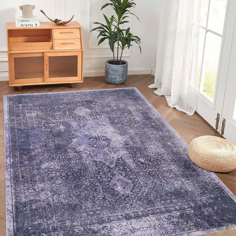Washable Rug 3X5 Area Rug ( 3' X 5')Non-Slip, Non-Shedding Low-Pile Rug Perfect For Living Room, Bedroom, Kitchen And High-Traffic Areas