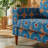 Mid-Century Modern Upholstered Sofa, Bold Blue & Orange Geometric Circle Print Fabric, Solid Wood Legs, Spacious Living Room Sofa(3-Seat)-67242443