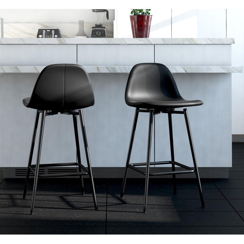 Henrine Upholstered Counter Stool with Metal Frame, Black