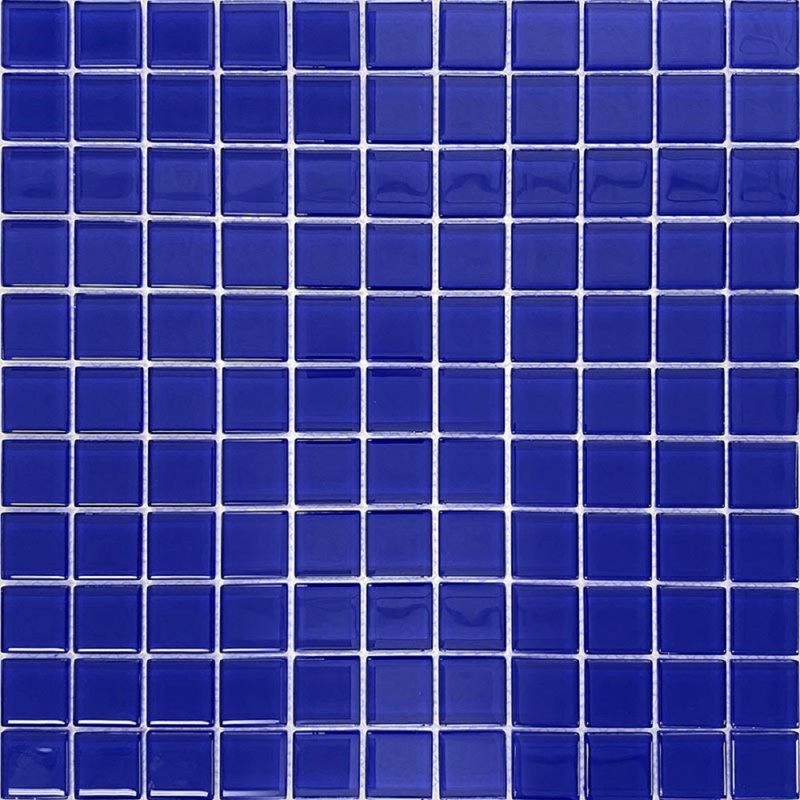 1" x 1" Polished Glass Mosaic Tile, Cobalt Blue