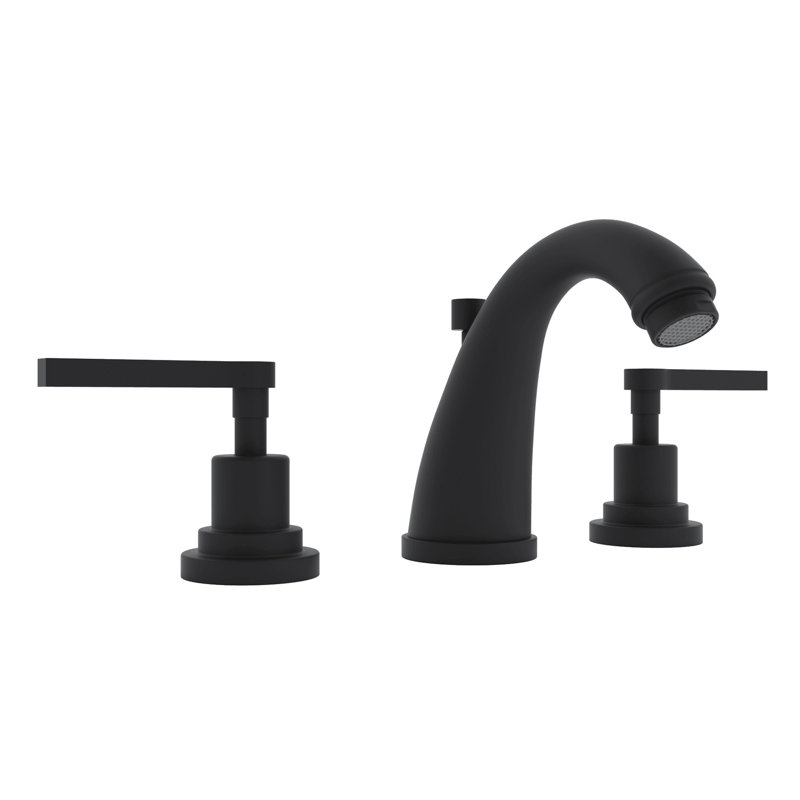 Lombardia Widespread Lavatory Faucet With C-Spout, Matte Black, Lever Handle