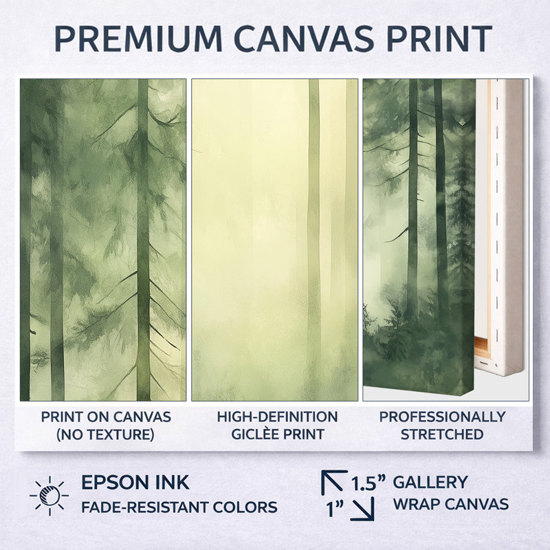 Décoration murale douce vert forêt brume I - vert forêt, Cadre flottant blanc, H 28 po x l 60 po