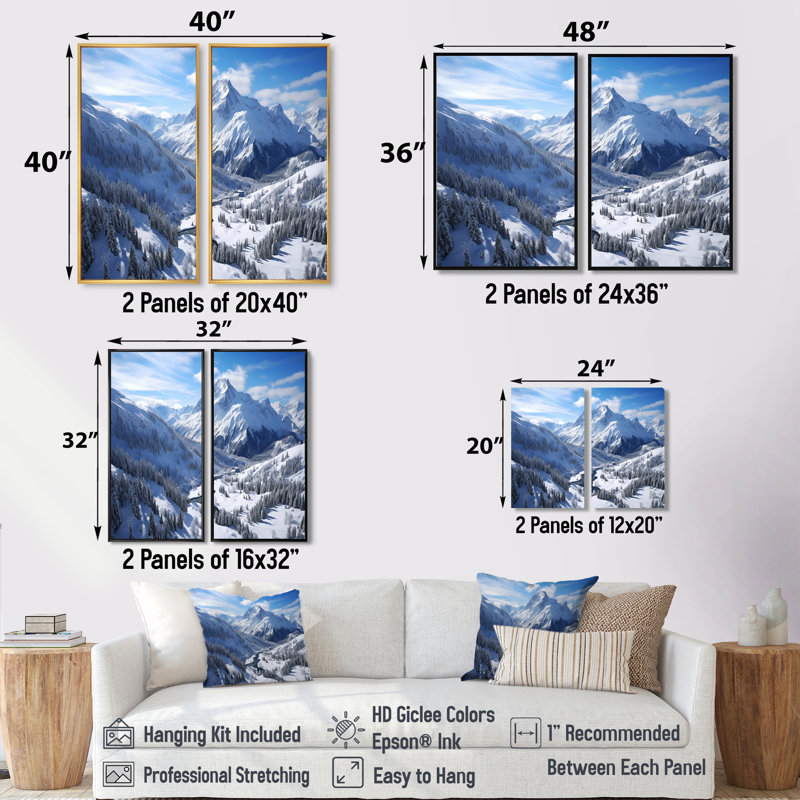 «Pine Valley Winter Mountain Landscape V», art mural sur toile paysage d'hiver, Noir, H 36 po x l 48 po