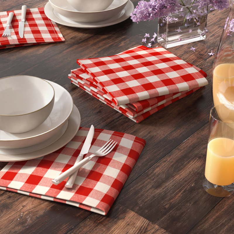 Arlington Cotton Gingham Square Napkin, Red/White