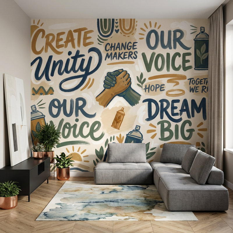 Papier peint motif typographique «Motivation», Texturé non collé, 160 po x 108 po
