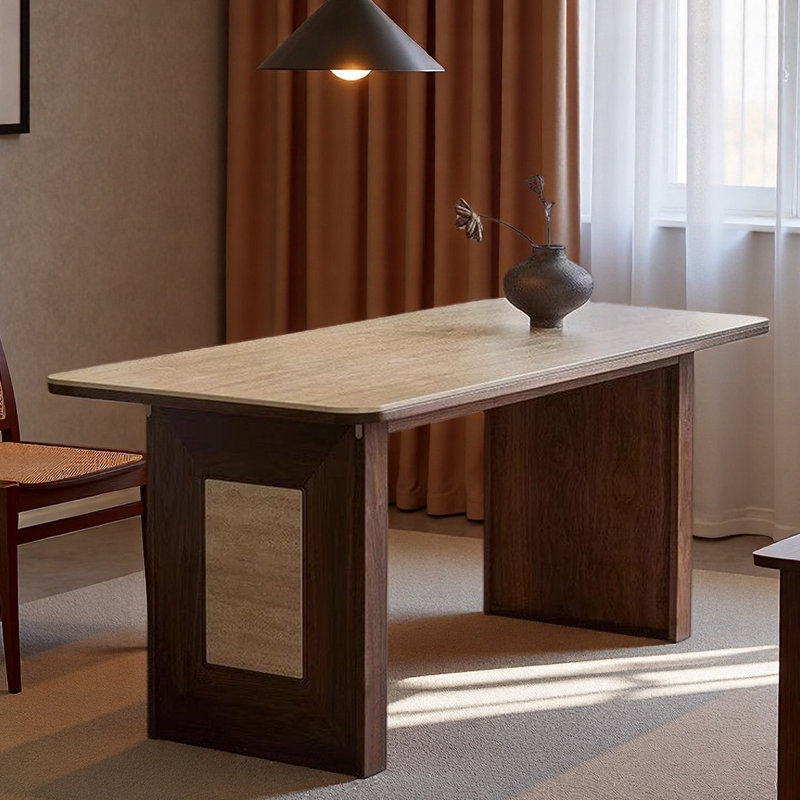 Bureau rétro vintage en noyer et ardoise mat, H 29,5 po x l 78,7 po x P 31,5 po