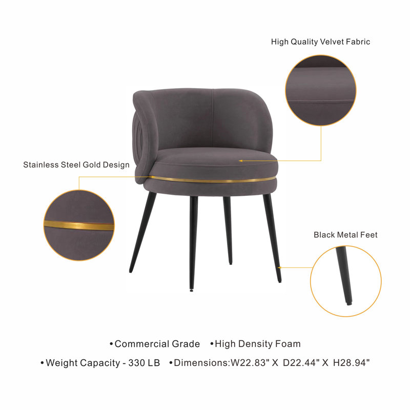 Levenson Velvet Side Chair Dining Chair, Gray, 1