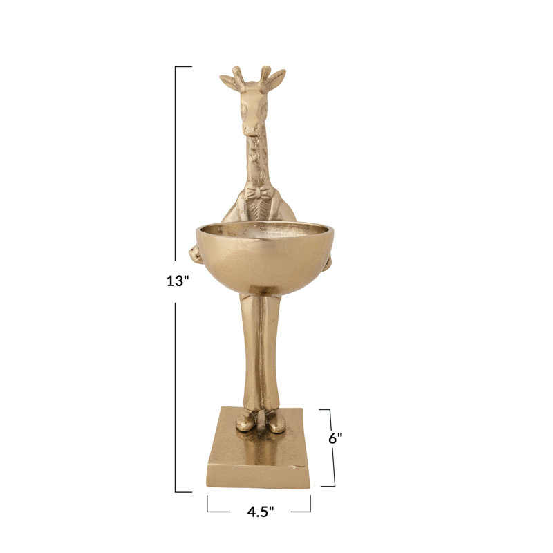 Girafe en fonte d'aluminium tenant un bol